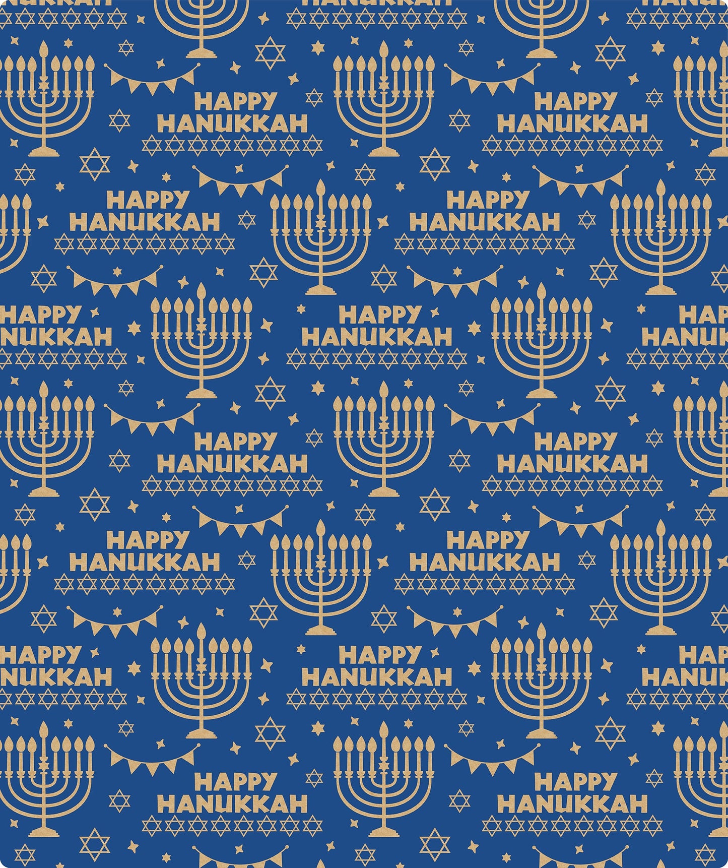 Candle Royal Blue Hanukkah Kraft Wrapping Paper with Cut Line on Reverse