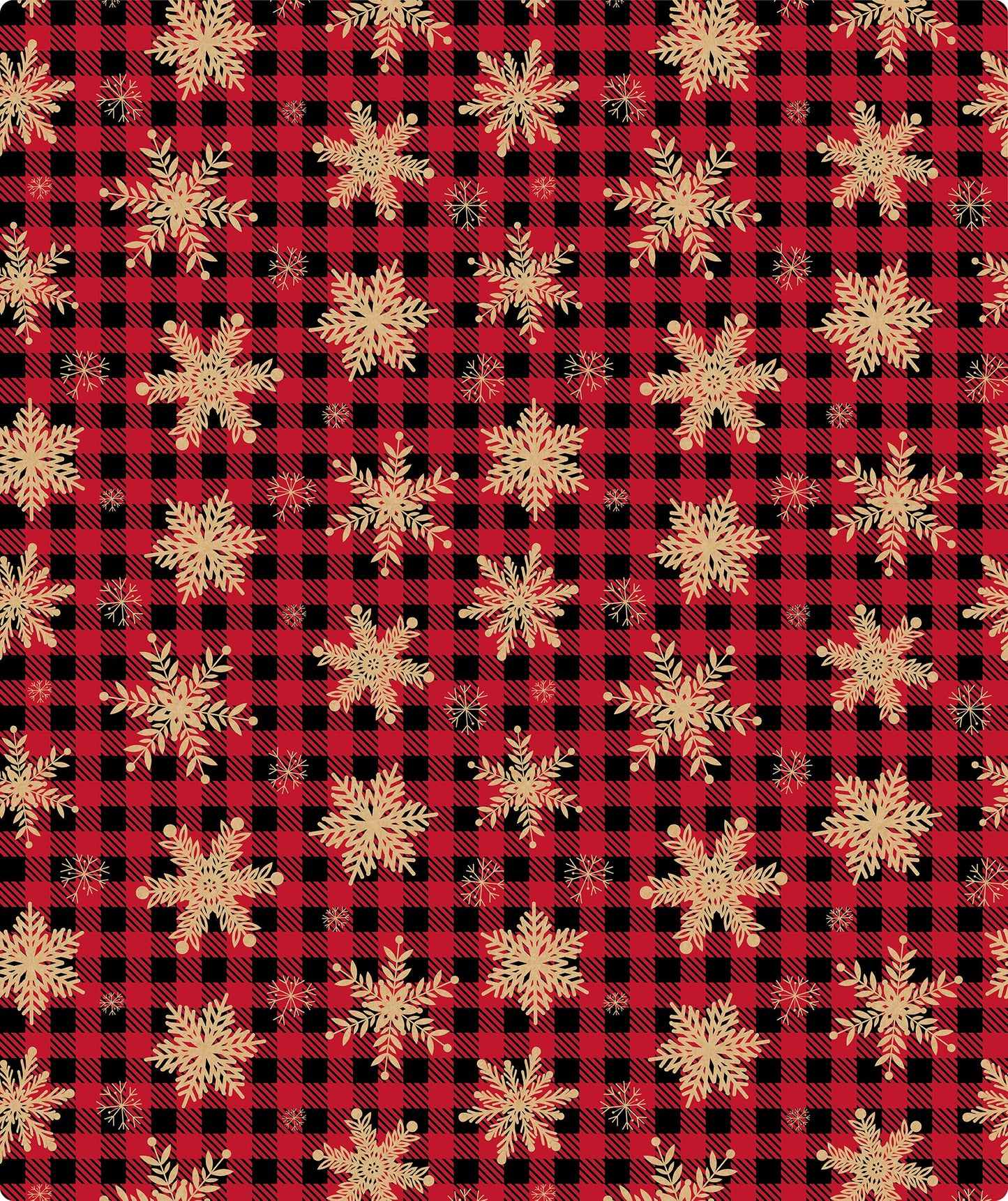 Snowflake Red & Black Buffalo Christmas Kraft Wrapping Paper with Cut Line on Reverse