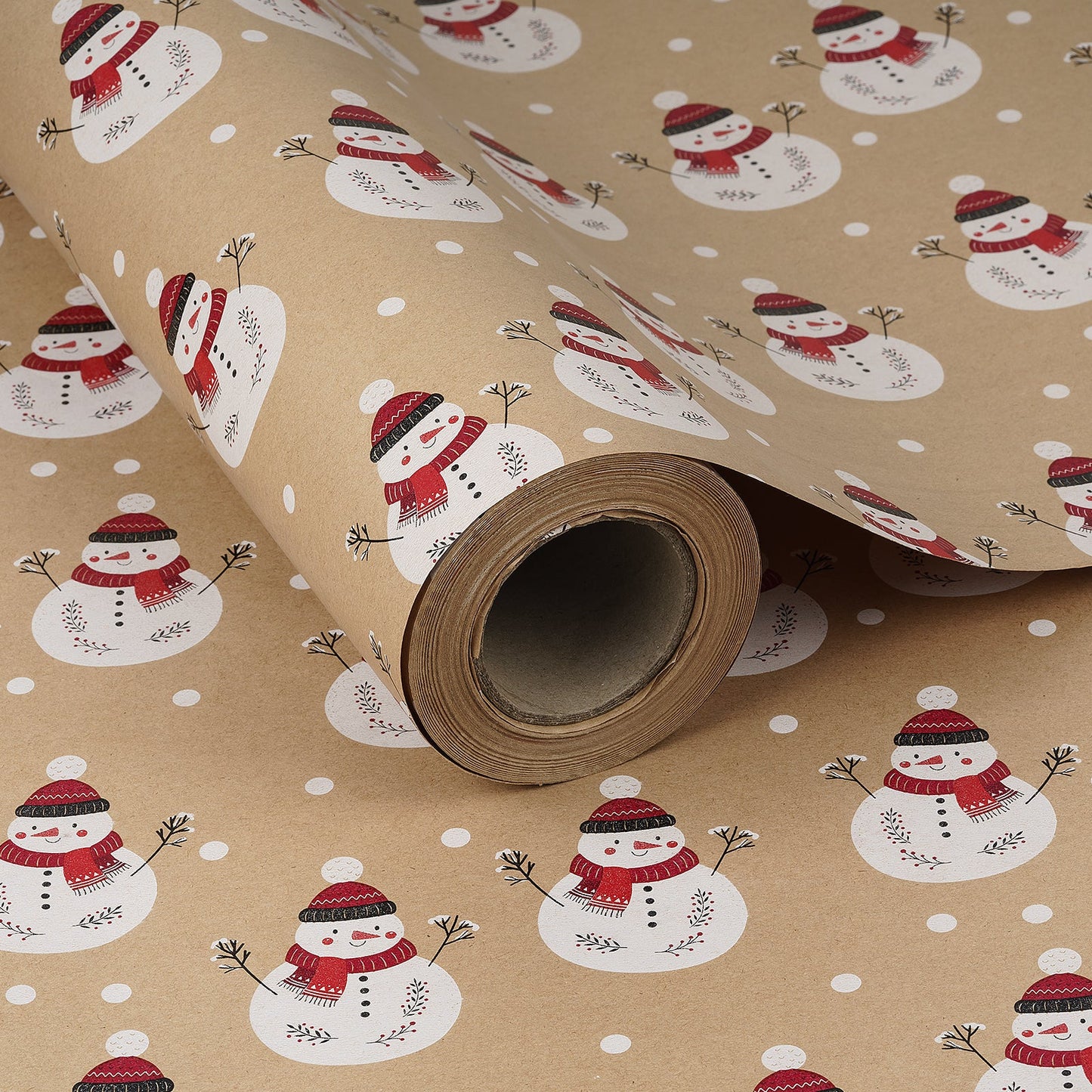 Snowman Christmas Kraft Wrapping Paper with Cut Line on Reverse