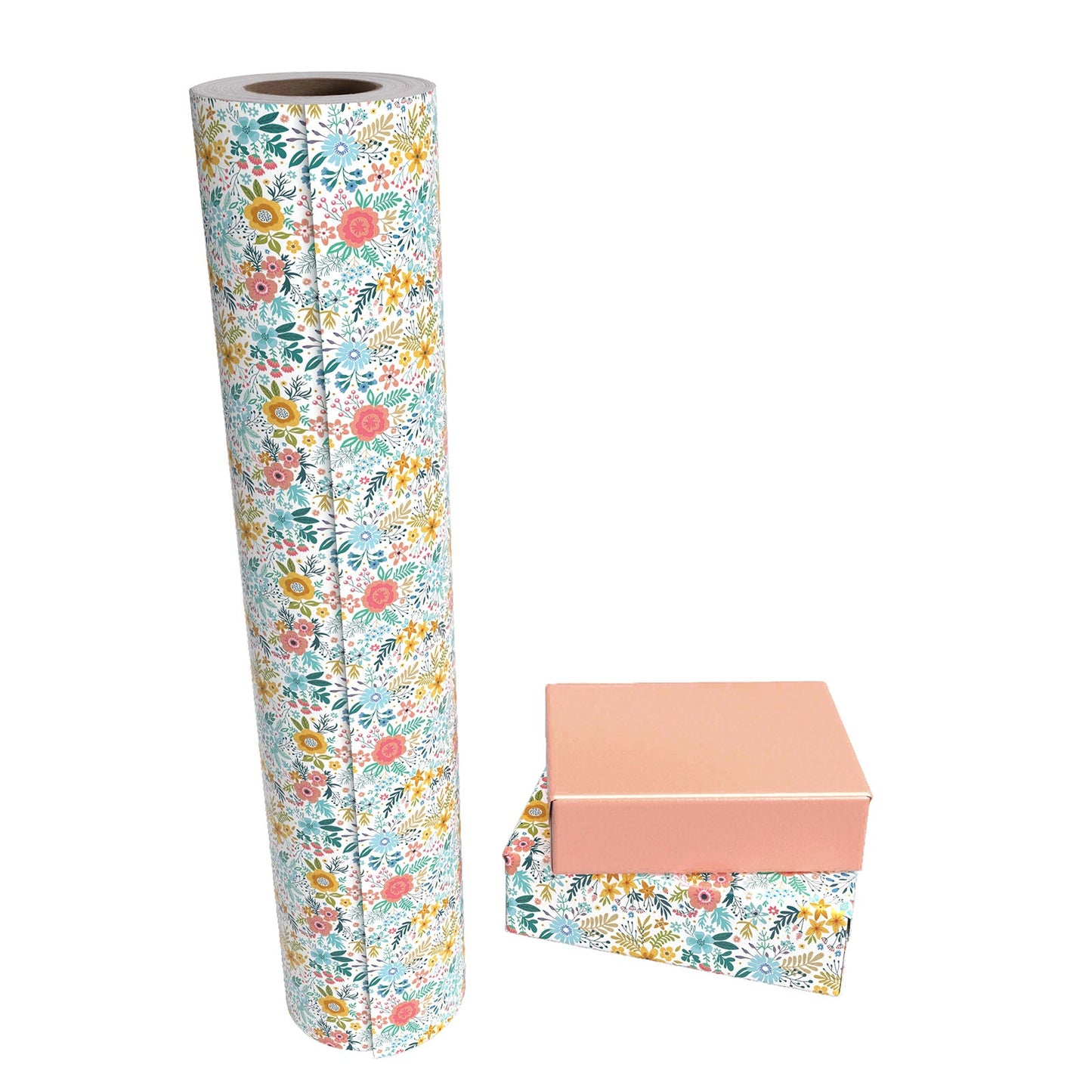 Spring Flowers & Plants Wrapping Paper with Brush Pink Color on Reverse