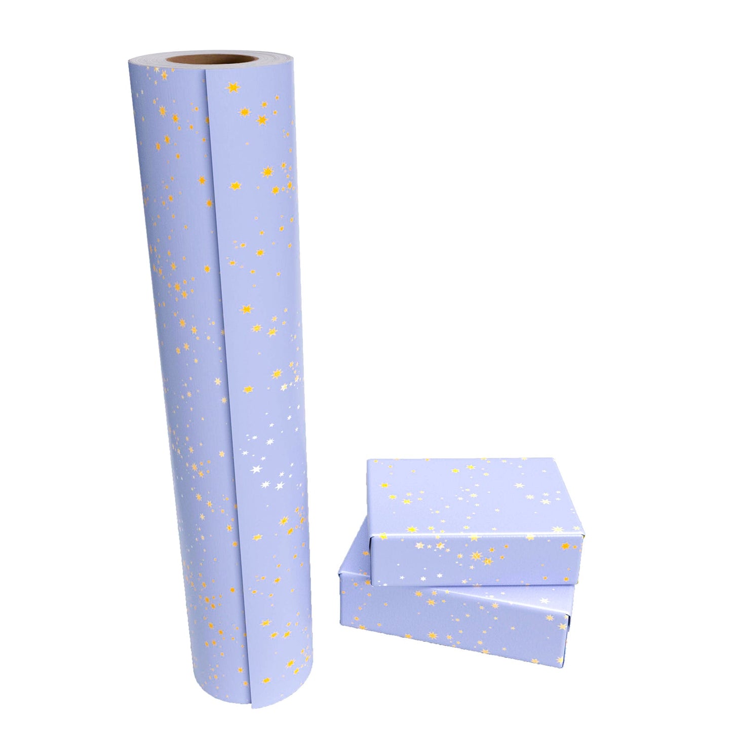 Starry Light Purple Gold Stamp Wrapping Paper wtih Cut Line on Reverse