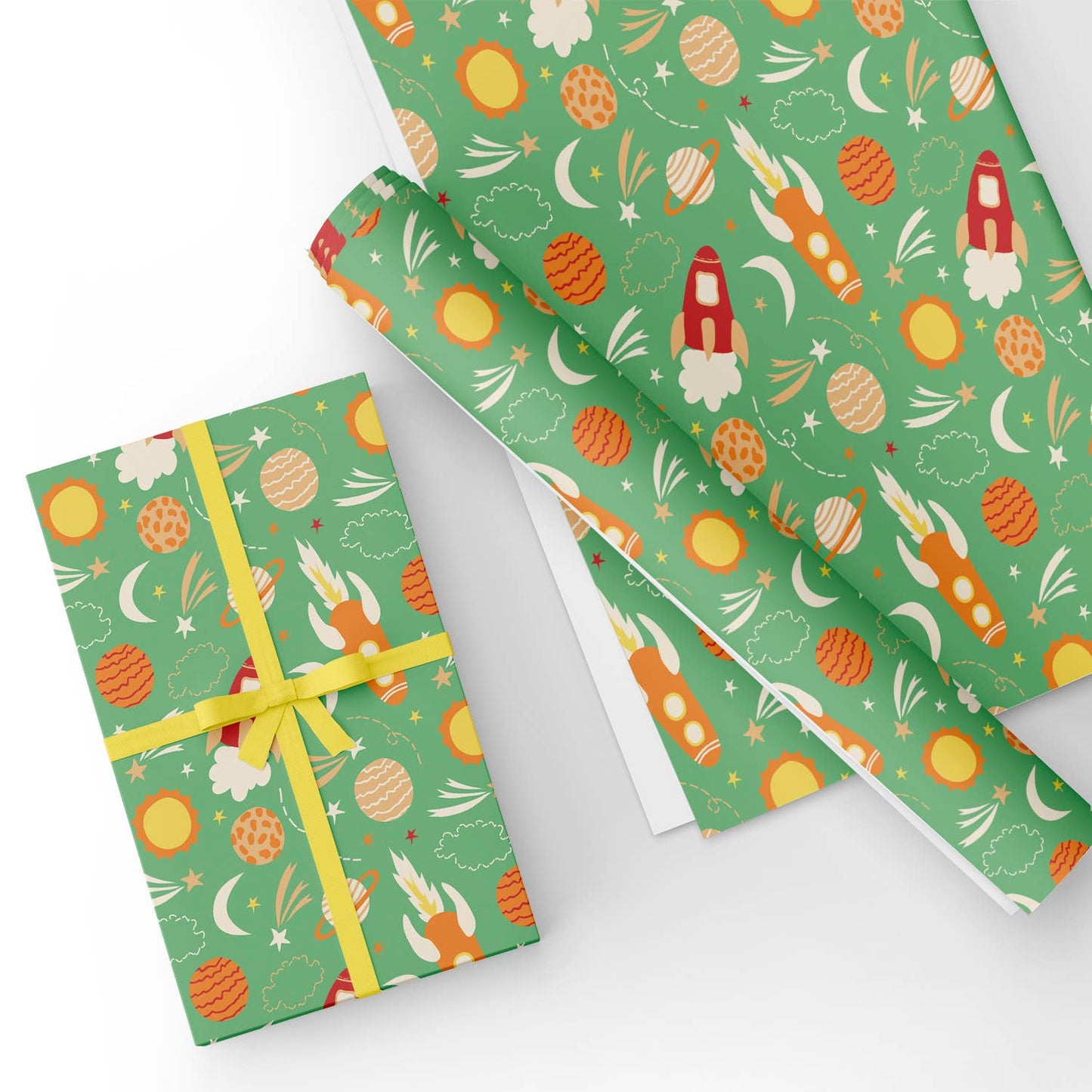 Space Rockets Flat Wrapping Paper Sheet 19.7" X 27.6"9