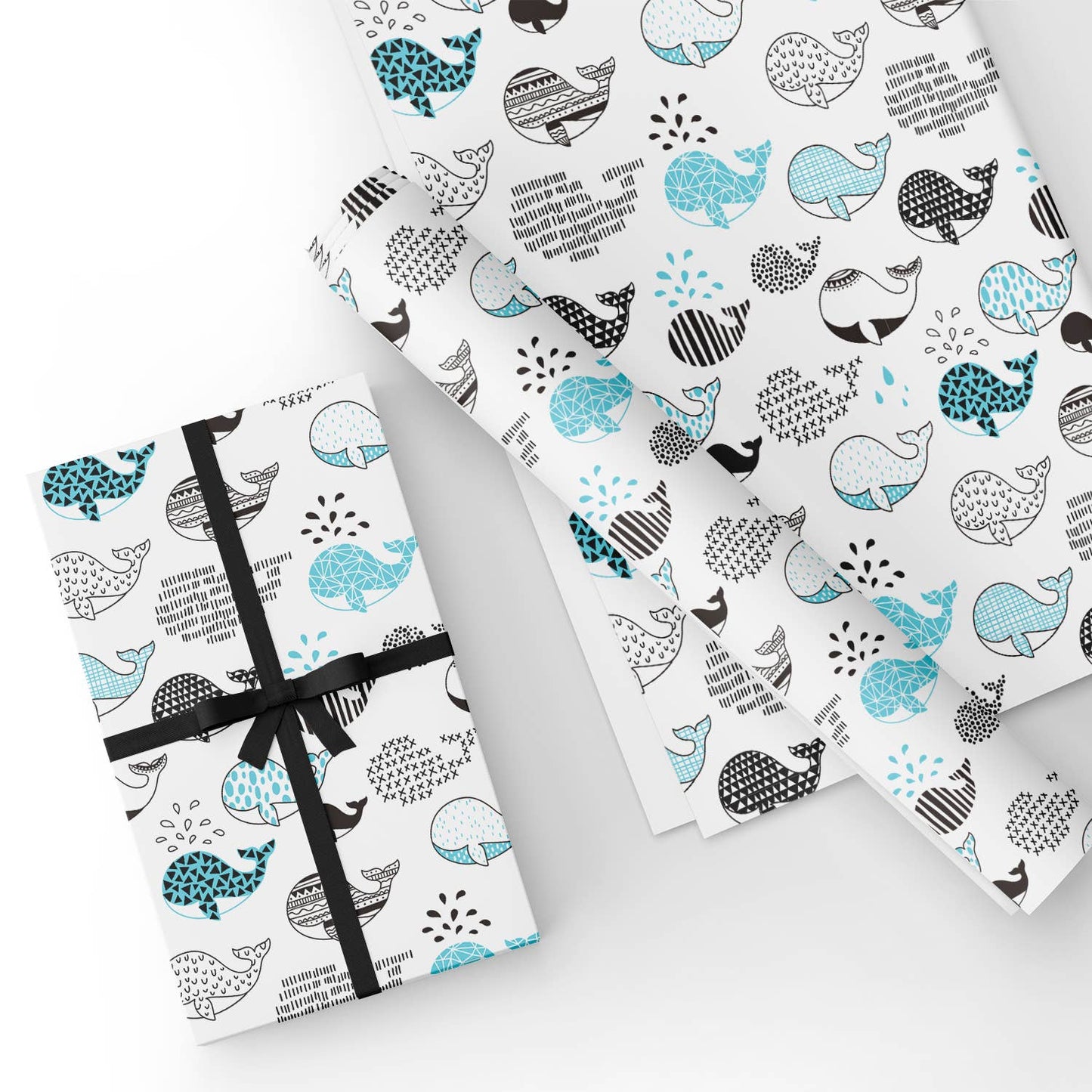 Whale Flat Wrapping Paper Sheet 19.7" X 27.6"