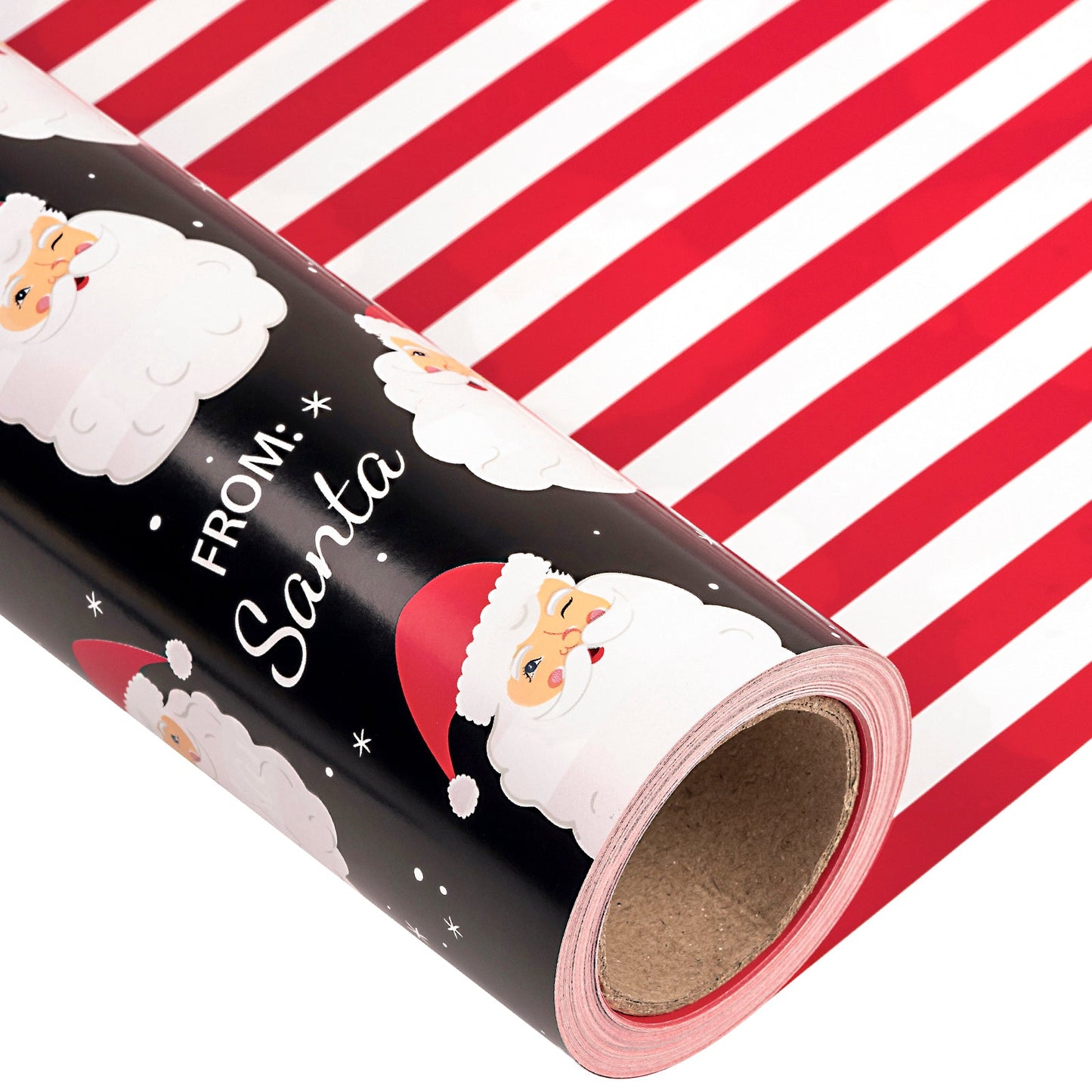 From Santa Christmas Wrapping Paper Roll with Red & White Horizontal Stripes on Reverse