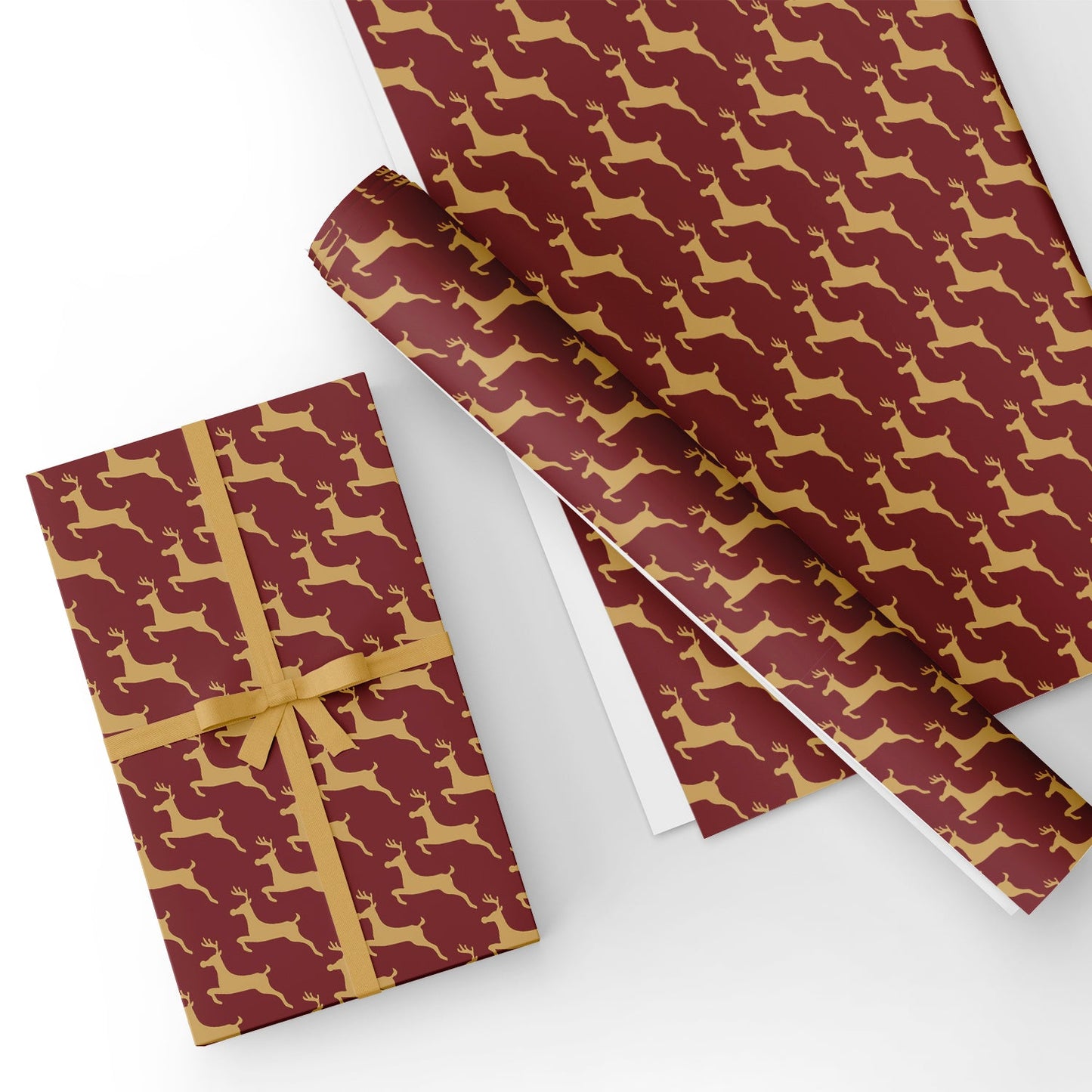 Red & Yellow Christmas Reindeer Flat Wrapping Paper Sheet 19.7" X 27.6"