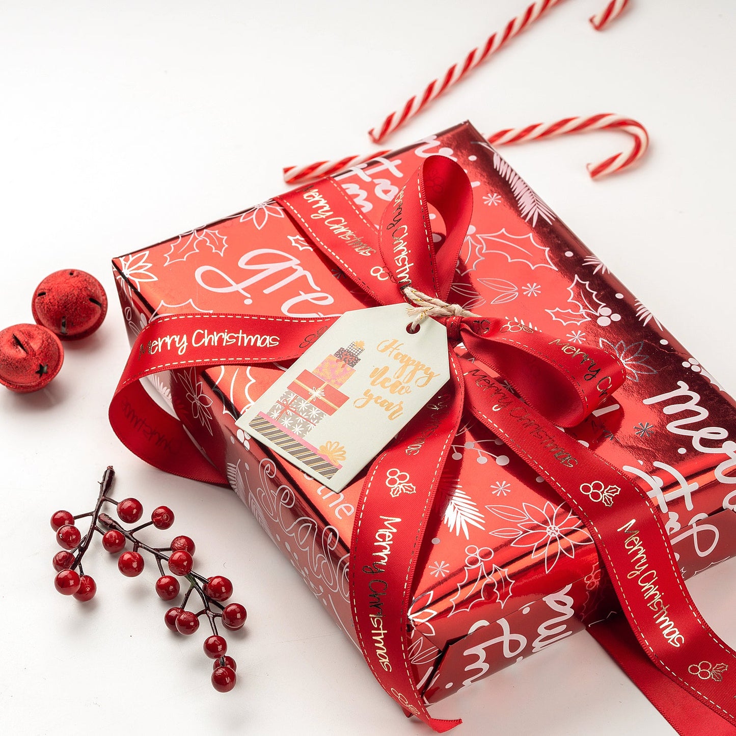 Red & White Christmas Greeting Foil Wrapping Paper Roll