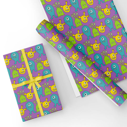 Monster in Purple Flat Wrapping Paper Sheet 19.7" X 27.6"