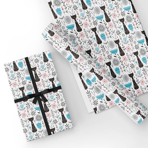 Sketch Cats in Flower Flat Wrapping Paper Sheet 19.7" X 27.6"