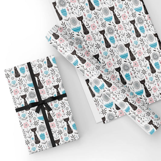 Sketch Cats in Flower Flat Wrapping Paper Sheet 19.7" X 27.6"