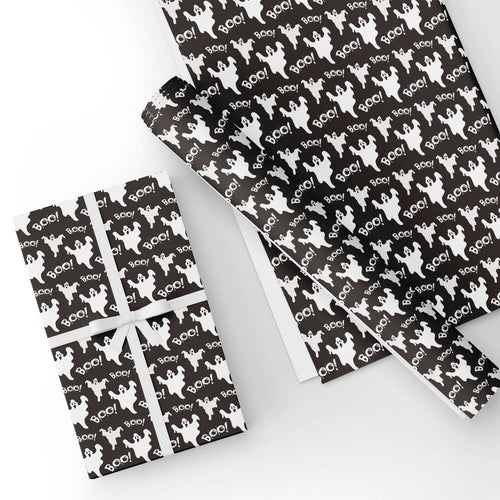 Halloween Boo Ghost Flat Wrapping Paper Sheet 19.7" X 27.6"