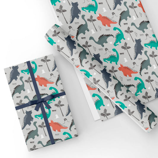 Baby Dinosaur Flat Wrapping Paper Sheet 19.7" X 27.6"