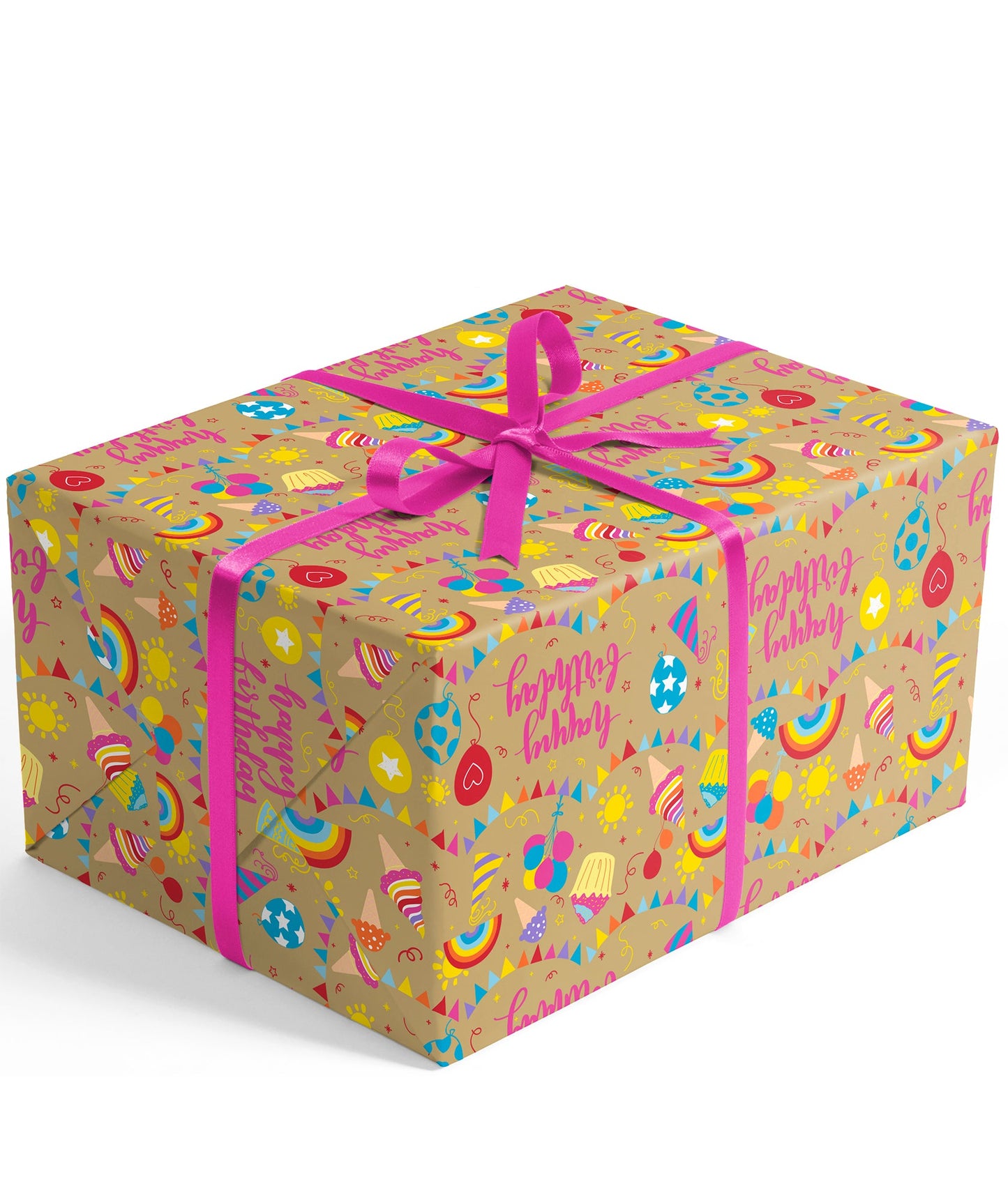 Birthday Party Eco-friendly Kraft Wrapping Paper with Cut Line on Reverse