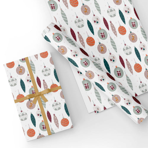 Christmas Ball Flat Wrapping Paper Sheet 19.7" X 27.6"