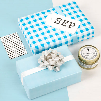 Baby Blue Plaid Wrapping Paper wtih Blue Color on Reverse