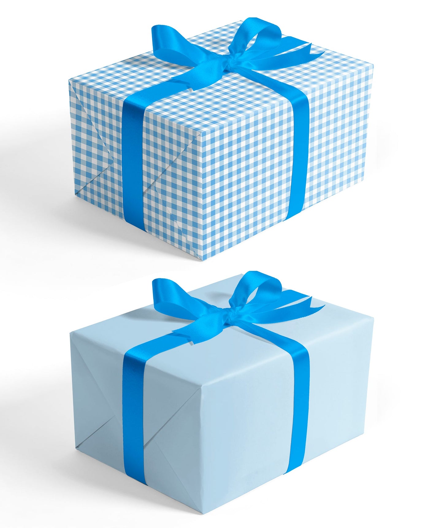 Baby Blue Plaid Wrapping Paper wtih Blue Color on Reverse