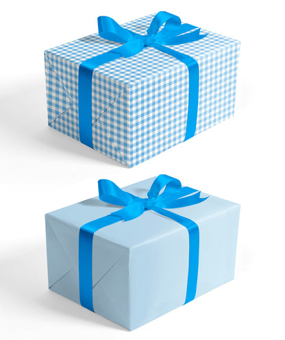 Baby Blue Plaid Wrapping Paper wtih Blue Color on Reverse