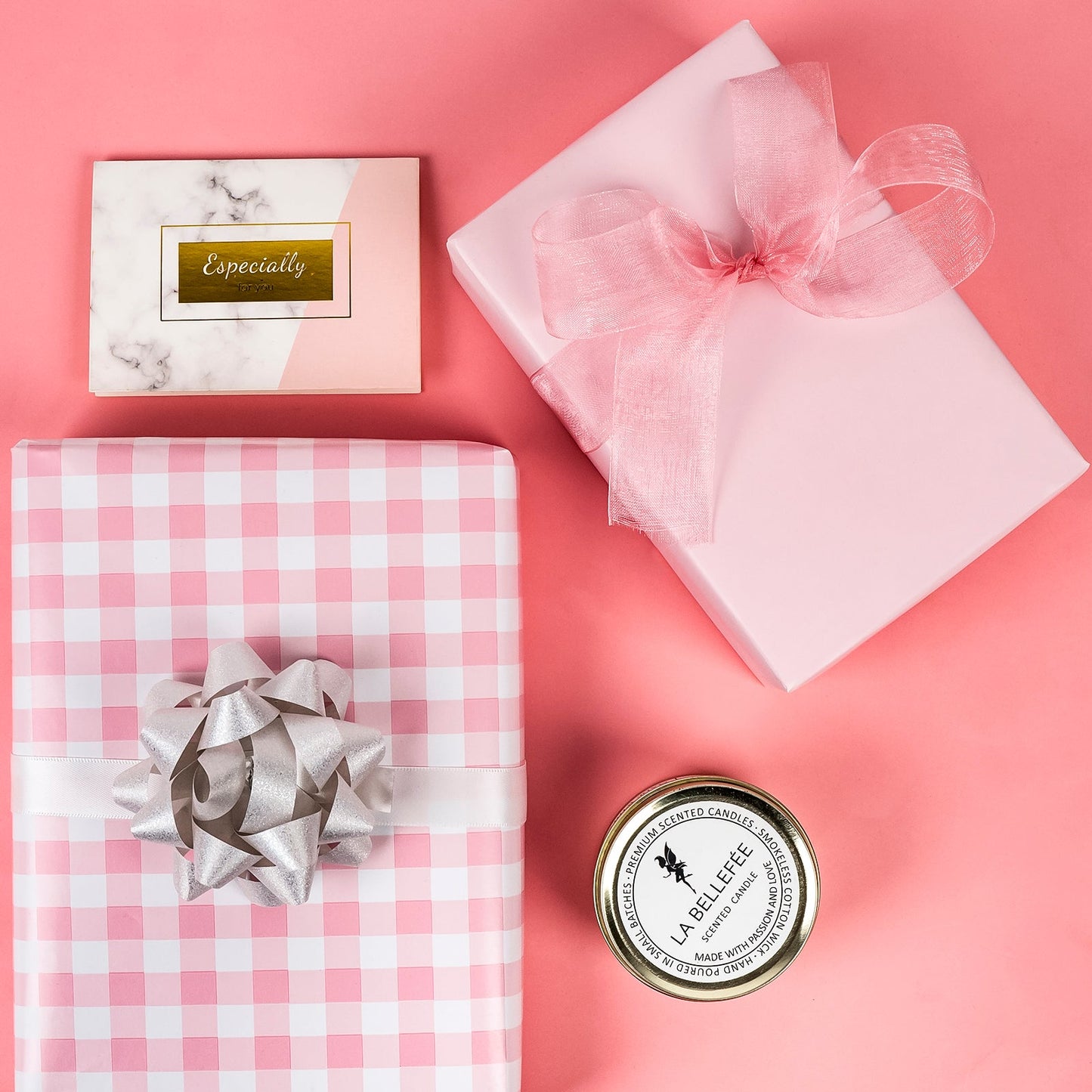Baby Pink Plaid Wrapping Paper with Pink Color on Reverse