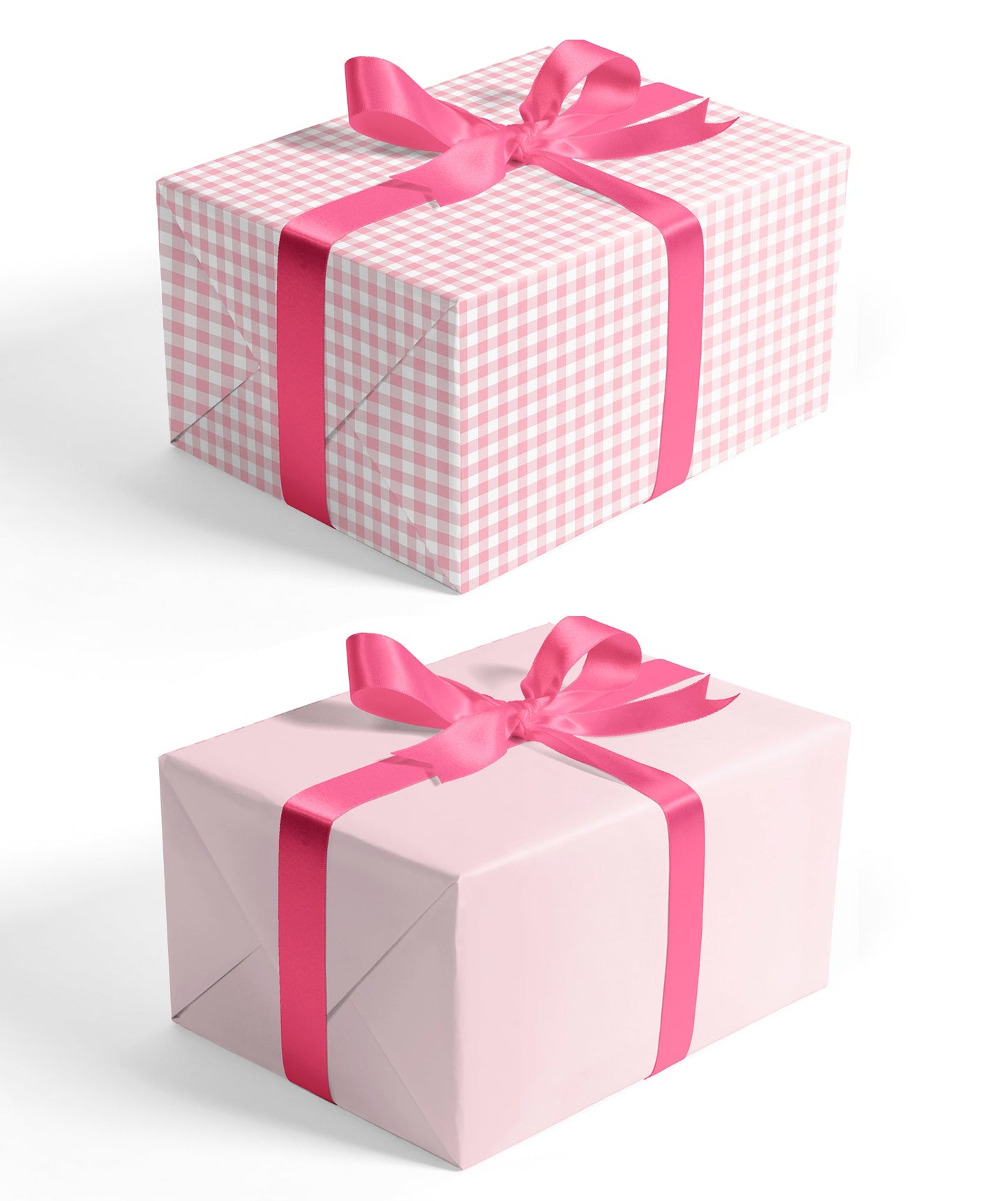 Baby Pink Plaid Wrapping Paper with Pink Color on Reverse