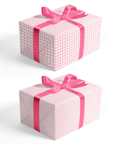 Baby Pink Plaid Wrapping Paper with Pink Color on Reverse