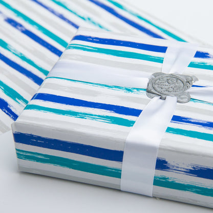 Blue & Navy Stripe Wrapping Paper with Royal Blue on Reverse