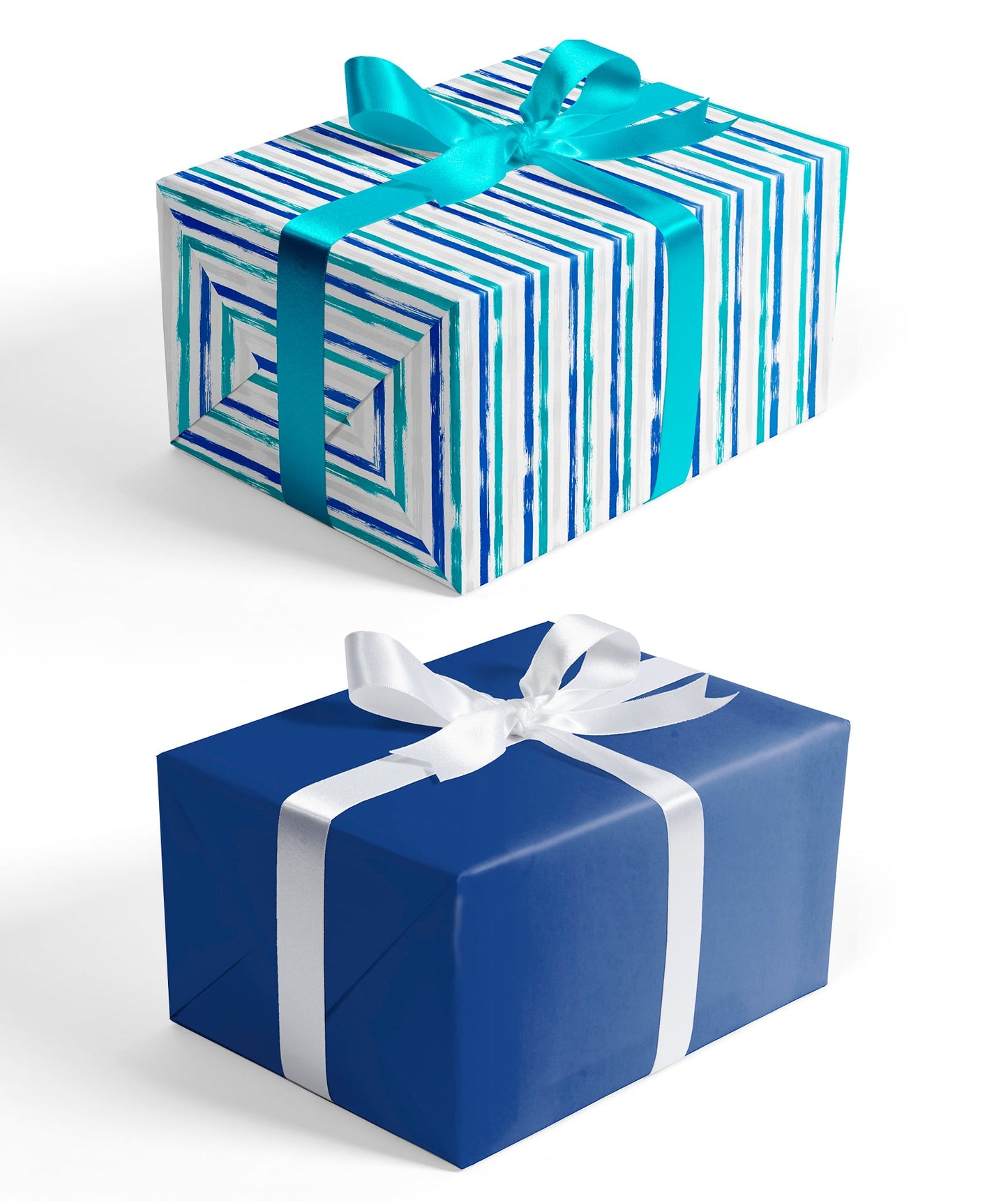 Blue & Navy Stripe Wrapping Paper with Royal Blue on Reverse