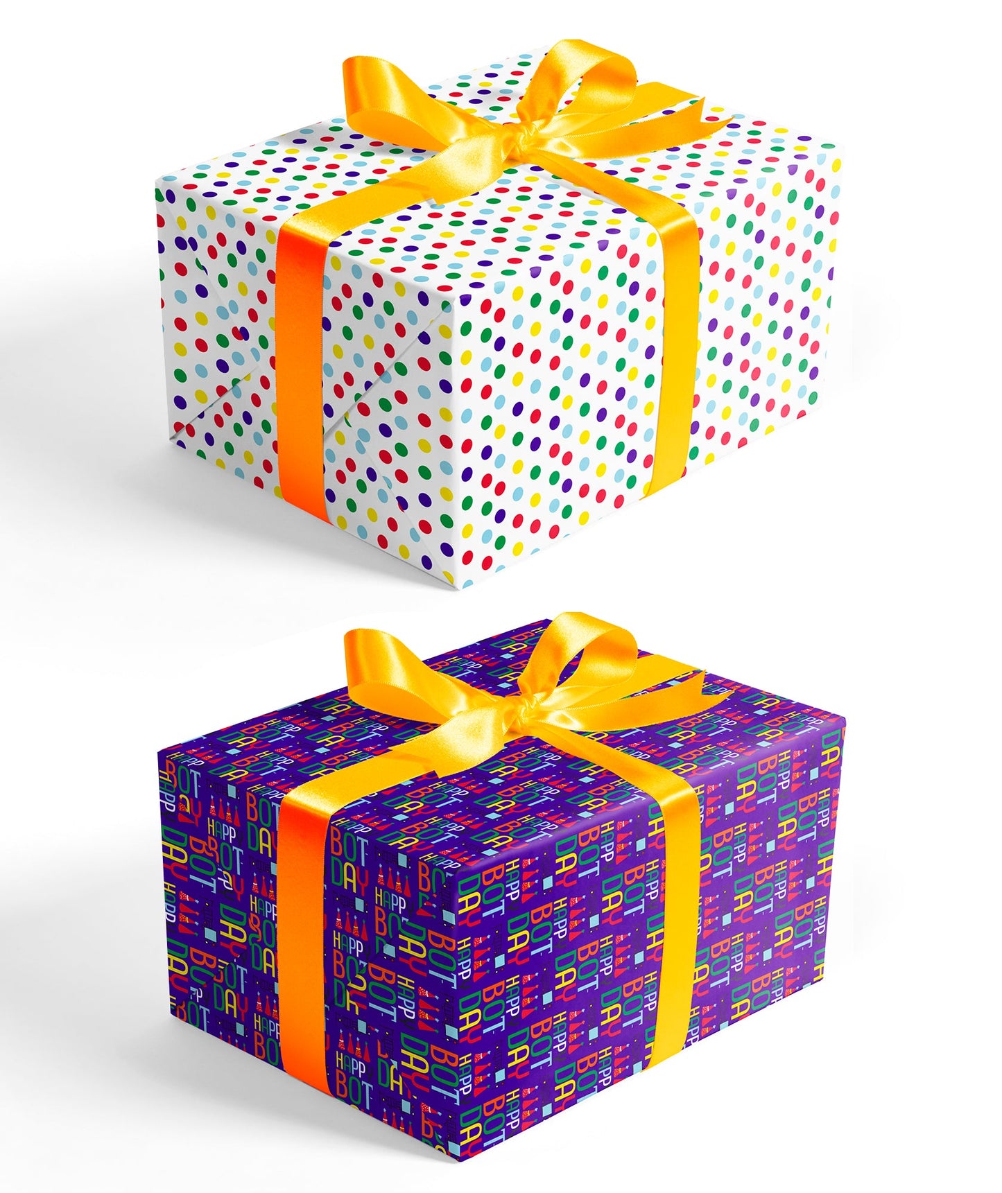 Bot Purple Boy's Birthday Wrapping Paper with Colorful Polka Dot on Reverse