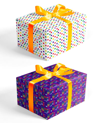 Bot Purple Boy's Birthday Wrapping Paper with Colorful Polka Dot on Reverse