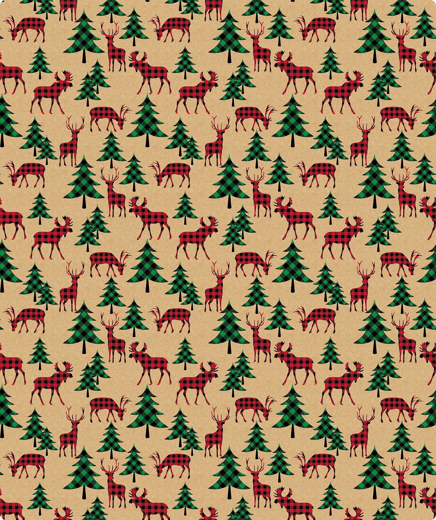 Buffalo Plaid Animals Christmas Kraft Wrapping Paper with Cut Line on Reverse