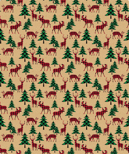Buffalo Plaid Animals Christmas Kraft Wrapping Paper with Cut Line on Reverse