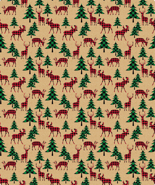 Buffalo Plaid Animals Christmas Kraft Wrapping Paper with Cut Line on Reverse