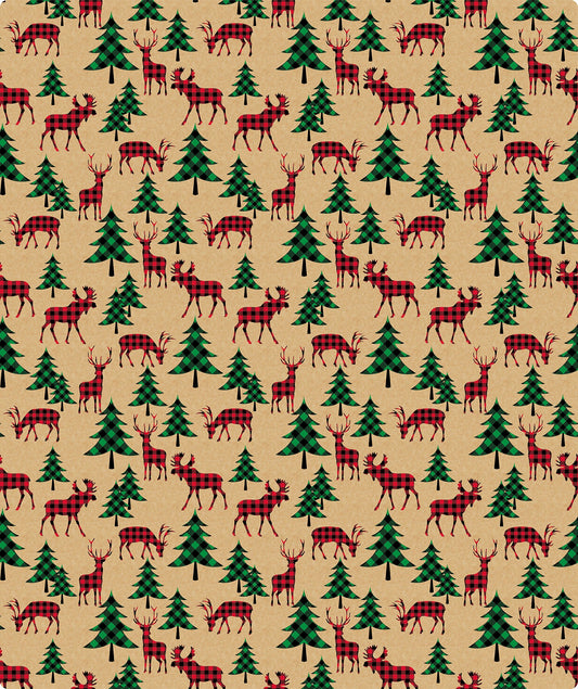 Buffalo Plaid Animals Christmas Kraft Wrapping Paper with Cut Line on Reverse