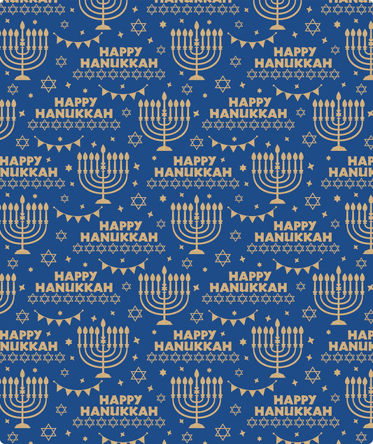 Candle Royal Blue Hanukkah Kraft Wrapping Paper with Cut Line on Reverse