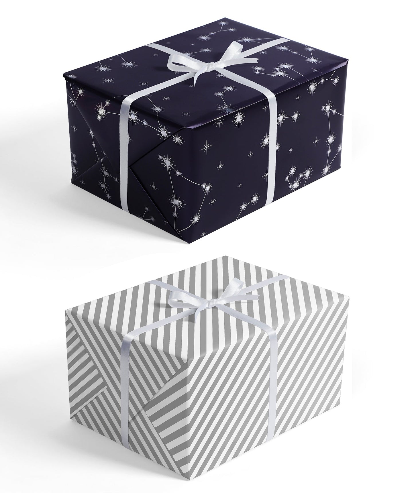 Constellation Night Foil Wrapping Paper wtih Gary Stripe on Reverse