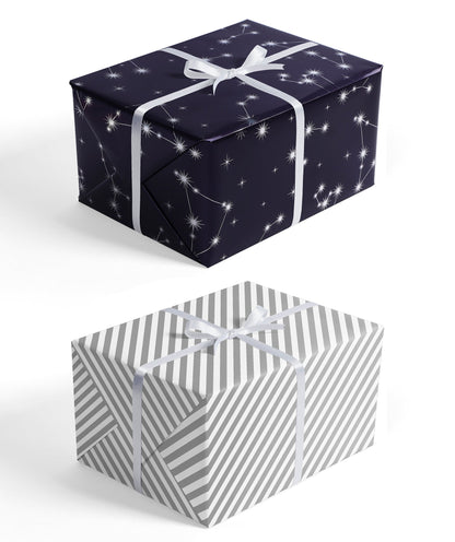 Constellation Night Foil Wrapping Paper wtih Gary Stripe on Reverse