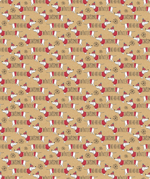 Cute Corgi Dog Christmas Kraft Wrapping Paper with Cut Line on Reverse