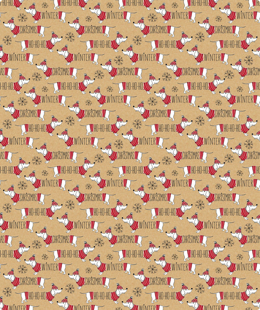 Cute Corgi Dog Christmas Kraft Wrapping Paper with Cut Line on Reverse