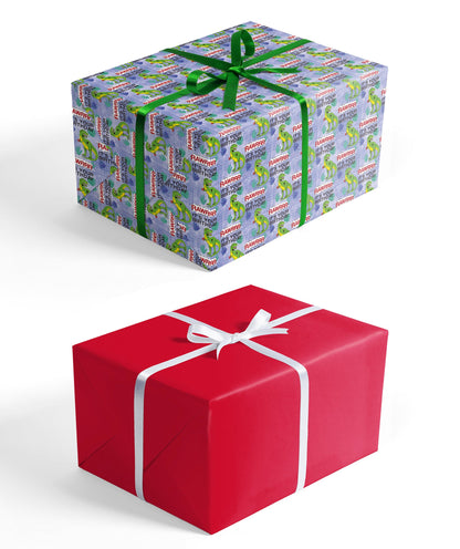 Dinosaur Birthday Wrapping Paper with Red Color on Reverse