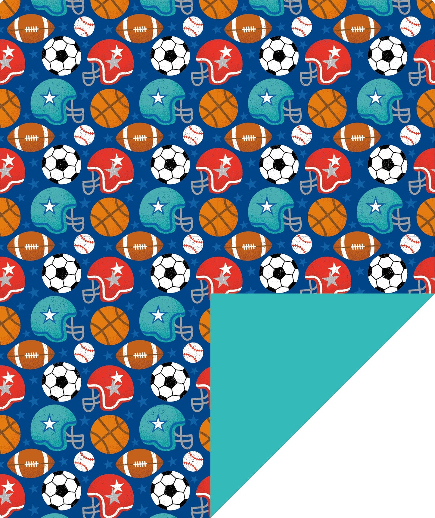 Football Sports Boy's Birthday Wrapping Paper with Teal Color on Reverse