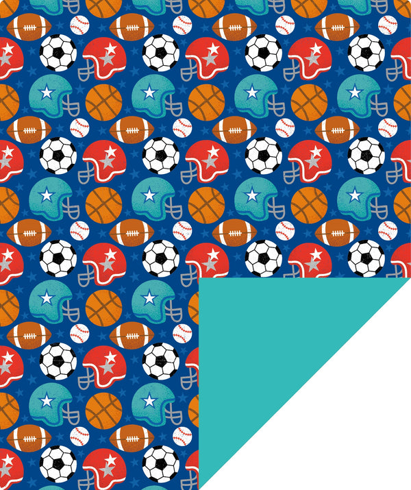 Football Sports Boy's Birthday Wrapping Paper with Teal Color on Reverse