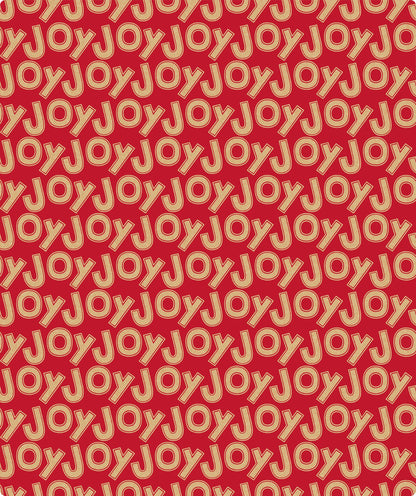 Joy in Red Background Christmas Kraft Wrapping Paper with Cut Line on Reverse