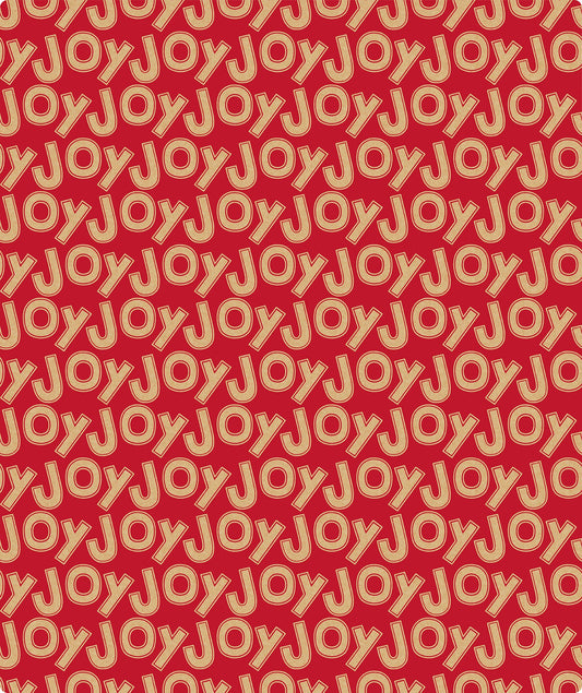 Joy in Red Background Christmas Kraft Wrapping Paper with Cut Line on Reverse