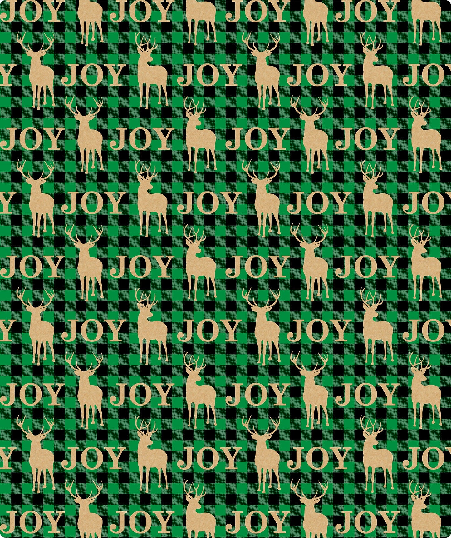 Joy & Reindeer Green Christmas Kraft Wrapping Paper with Cut Line on Reverse