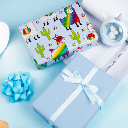 Llama Foil Wrapping Paper with Light Blue Color on Reverse