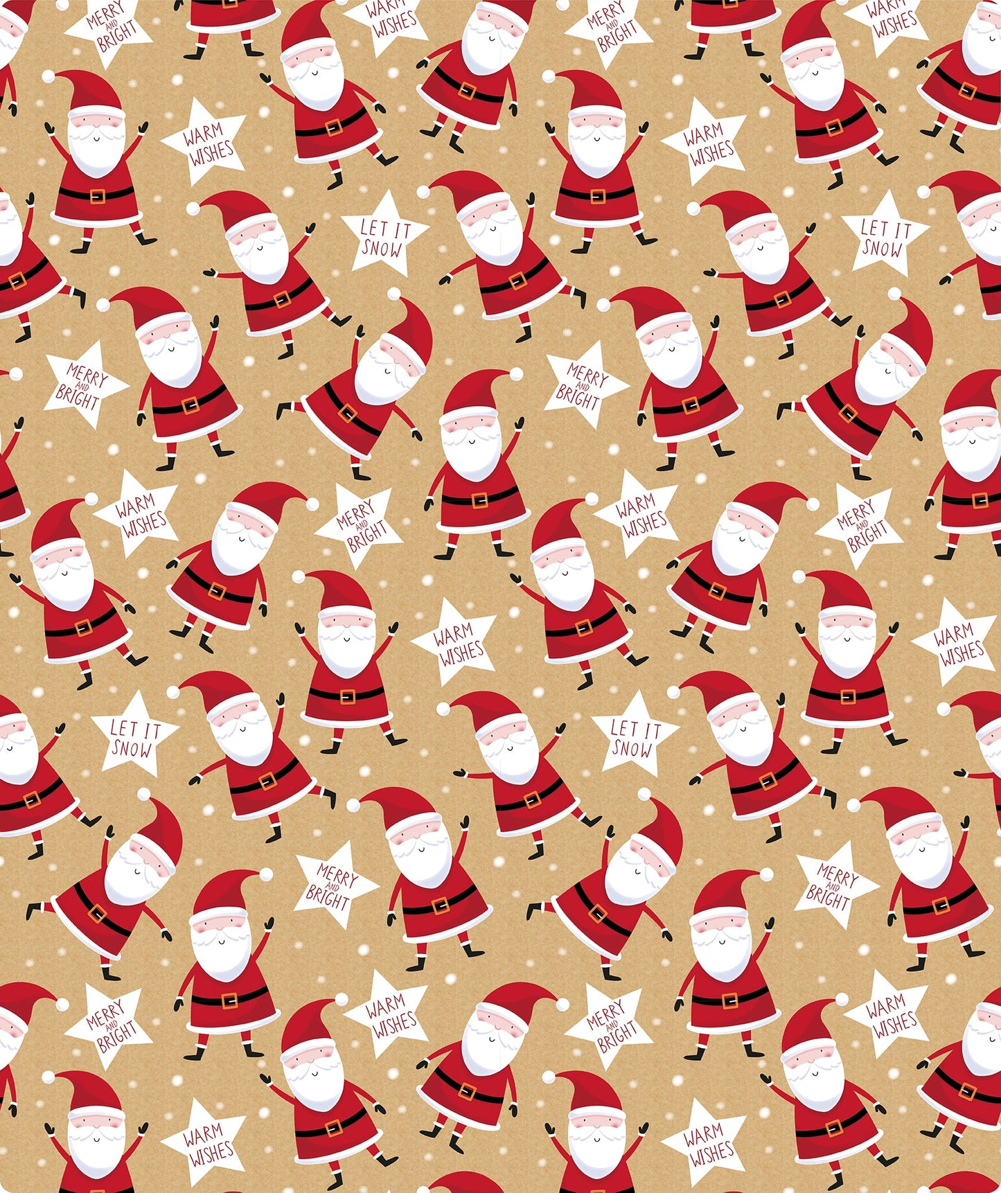 Merry & Bright Santa Christmas Kraft Wrapping Paper with Cut Line on Reverse