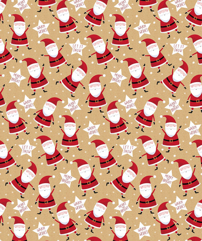 Merry & Bright Santa Christmas Kraft Wrapping Paper with Cut Line on Reverse