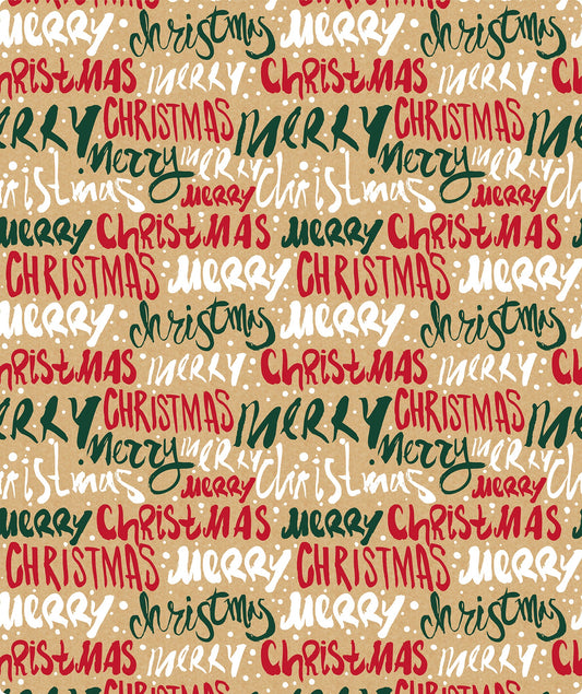 Merry Christmas Xmas Kraft Wrapping Paper with Cut Line on Reverse