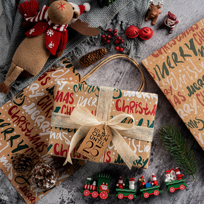 Merry Christmas Xmas Kraft Wrapping Paper with Cut Line on Reverse