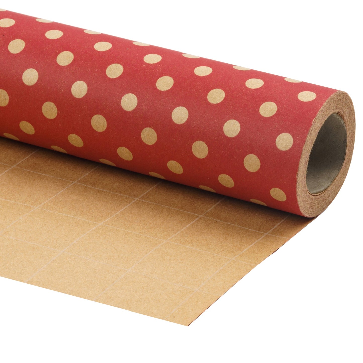 Red Polka Dot Christmas Kraft Wrapping Paper with Cut Line on Reverse