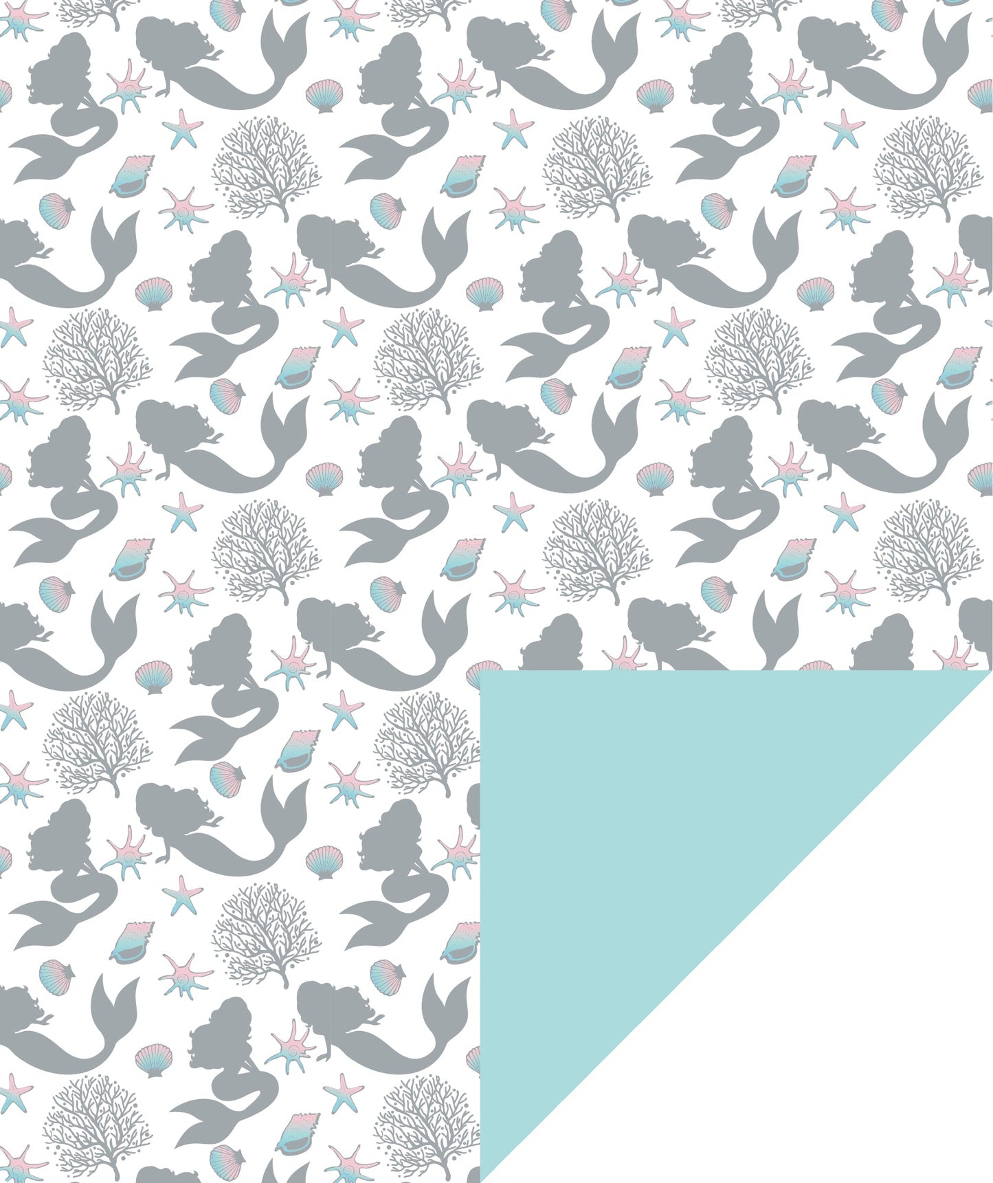 Sea Mermaid Holographic Foil Wrapping Paper with Blue Color on Reverse