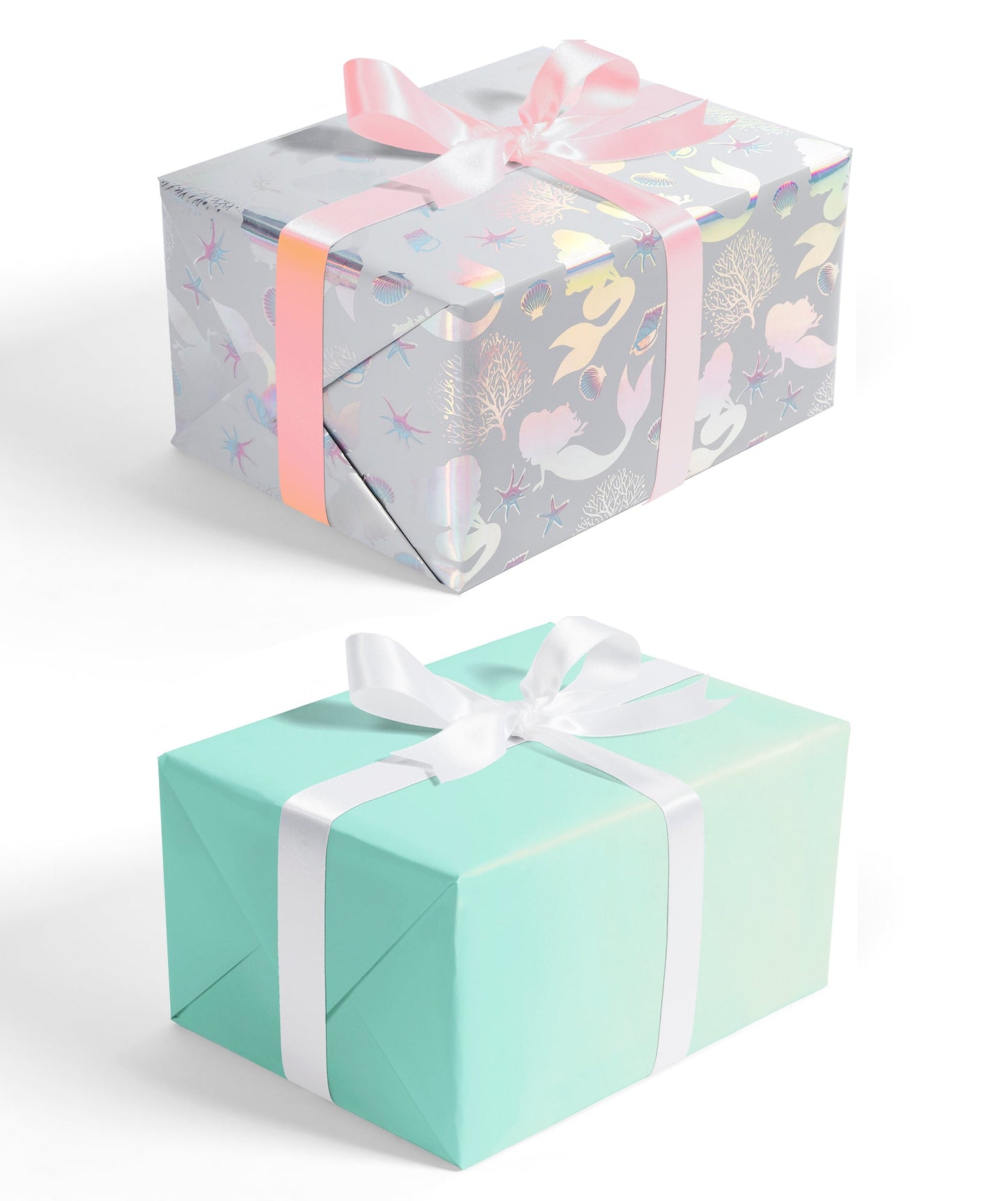 Sea Mermaid Holographic Foil Wrapping Paper with Blue Color on Reverse